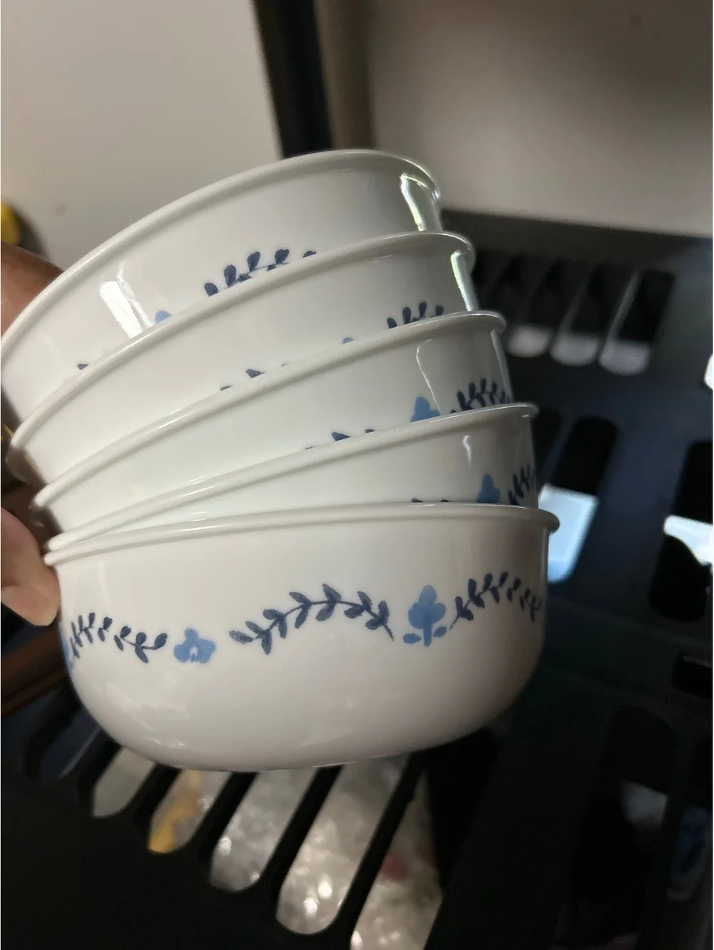 Set of 5 Corelle PORTOFINO Soup Cereal Bowls Italian Blue Tiles